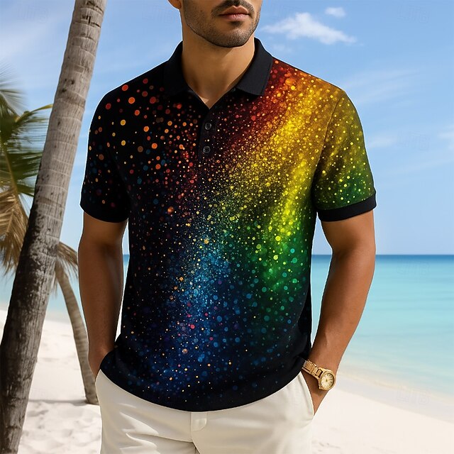 Pride Month Men's Rainbow Polo Short Sleeves Polo Shirts Polo Collar Casual Festival Buttons Summer Rainbow4