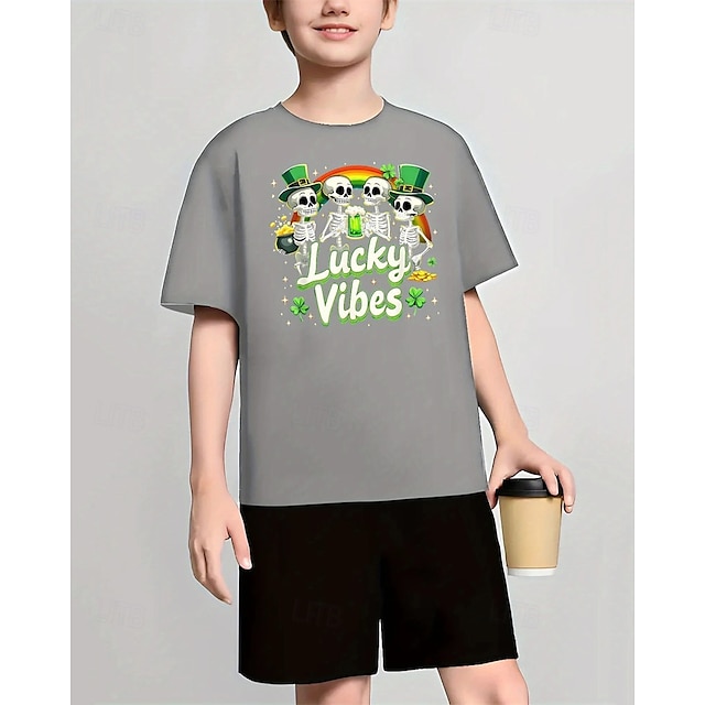  Pojkar 3D Grafisk Dödskalle T-shirt Kortärmad Sommar Vår Mode Grundläggande Barn 4-12 år Rund hals Utomhus Ledigt Dagligen Normal