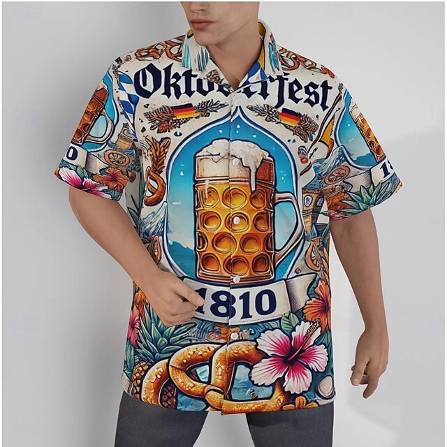  Oktoberfest Cerveja Pretzel camisas havaianas Camisa Aloha Bávaro Munique Alemão Arte Gráfica Para Homens Adulto Carnaval Cerveja Oktoberfest Impressão 3D Férias Festa