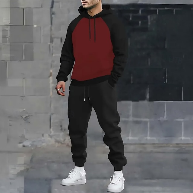  Homens Bloco de cor 2pcs Conjuntos de moletom 3D Moletom Moletom com capuz Manga Longa Calças compridas Com Capuz Casual Diário Roupa Esportiva Impressão 3D Bloco de cor Primavera Outono Inverno