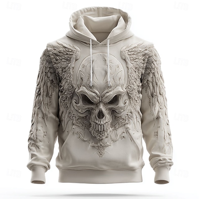  Homens Caveiras Moletons Moletom Casacos Moletom com capuz Gola Redonda Legal Impressão 3D Bandagem Streetwear Branco 1 Branco 2 Com Cordão Outono Inverno Designer