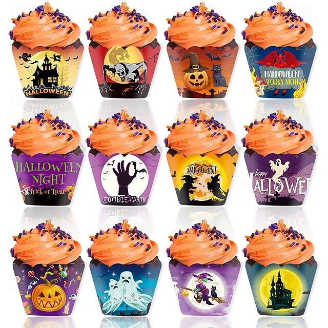  Halloweendecoraties, fotoscènes, rekwisieten, cartoons, papieren taarten, papieren bekertjes, rond de randen, feestbenodigdheden