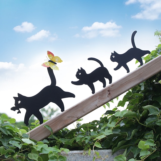  3 Stück Halloween Schwarze Katze Metallschild mit Zubehör, Gartenstecker Dekoration für den Rasen, gruselige Katzensilhouette für Halloween Party Dekor