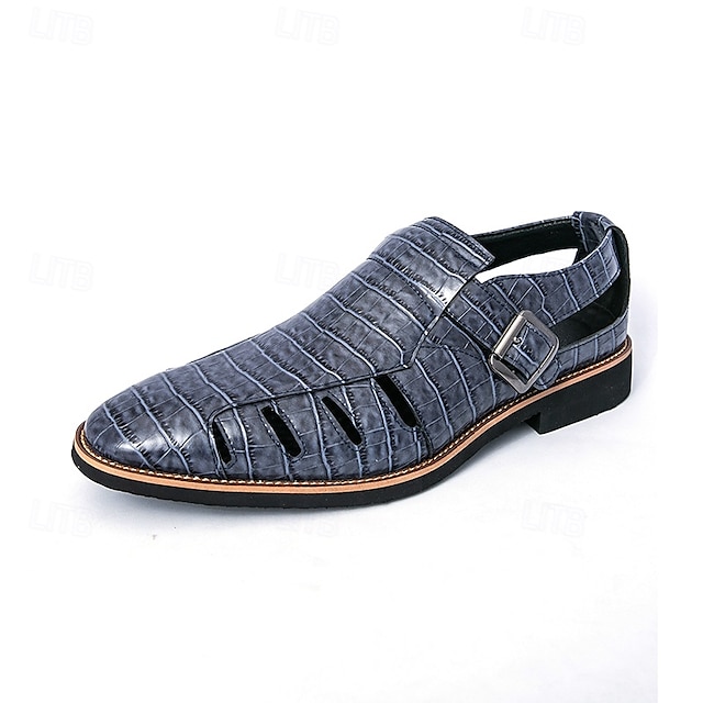  Sandalias amarillas con estampado de cocodrilo para hombre: detalle de hebilla moderno, ideales para eventos al aire libre y ropa informal de verano.