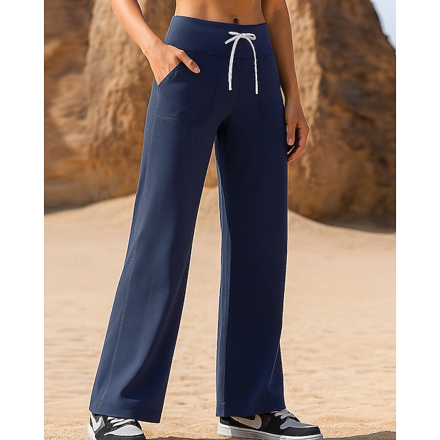  Women's Running Pants Sports Trousers Drawstring Pocket Bottoms Athleisure Sports Gym Breathable Pilates Running Yoga Regular Fit Sportswear Activewear Solid Colored Black Blue Grey
