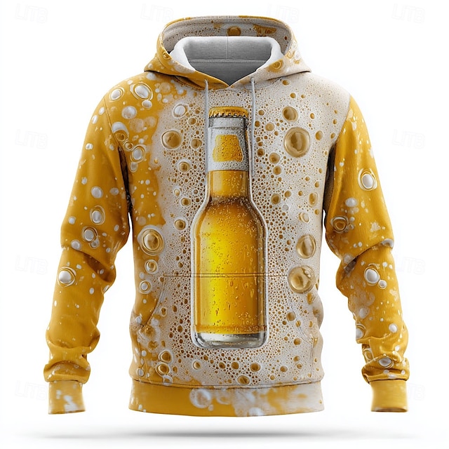  Oktoberfest Męskie Druk 3D Piwo Z kapturem Bluzy Odzież wierzchnia Bluza z kapturem Półgolf Nowoczesne Druk 3D Kij Streetwear Jasnożółty Biały Ściągana na sznurek Graficzny Jesień Zima Projektant