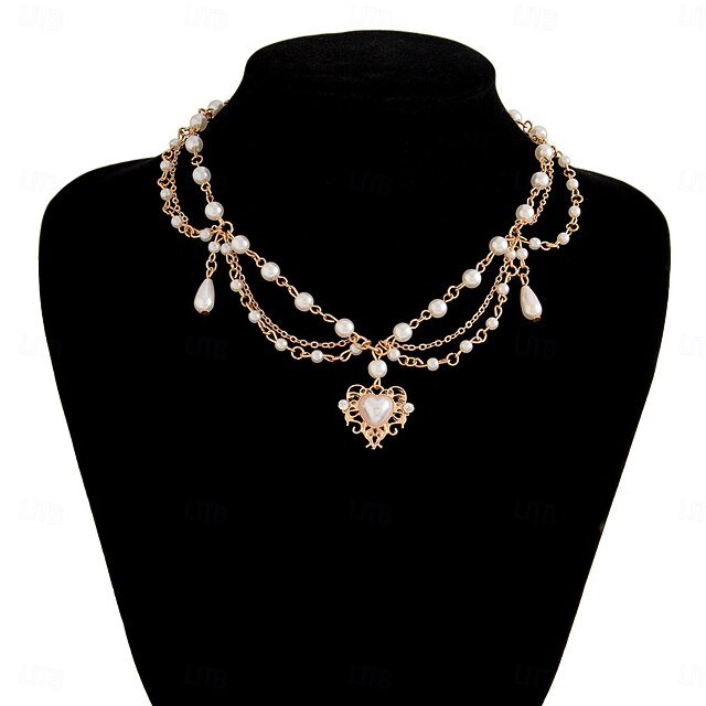  Collier pendentif Perle d'imitation Strass Femmes Élégant Mode Artistique Superposé Cœur Mariage Gouttes Colliers Tendance Pour Mariage Soirée Quotidien