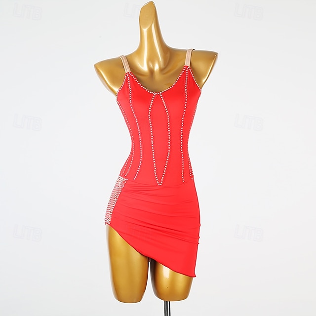  Latindans Kjole Krystall / Rhinestone Dame Ytelse Dagligdagstøy Ermeløs Spandex