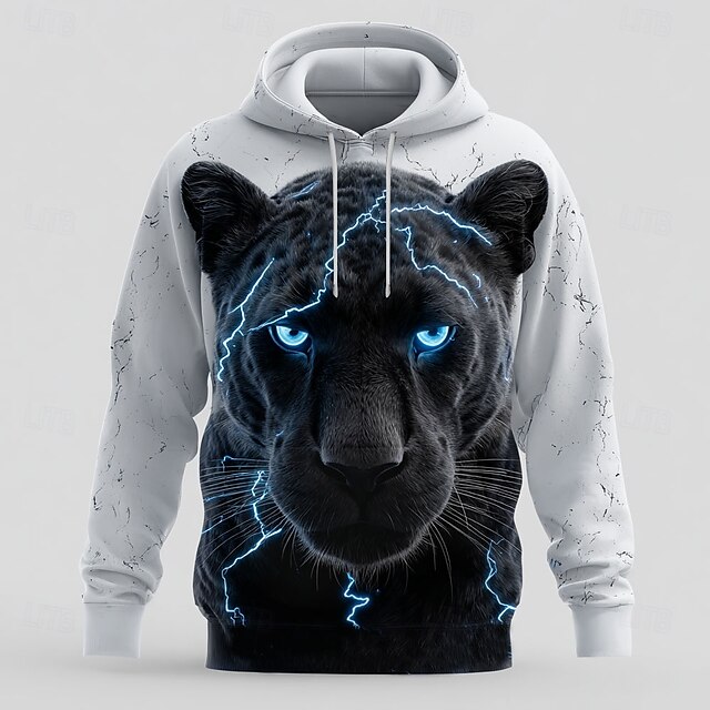  Homens Leopardo 3D Moletons Moletom Casacos Moletom com capuz Gola Redonda Legal Impressão 3D Bandagem Streetwear Amarelo Azul Com Cordão Arte Gráfica Outono Inverno Designer