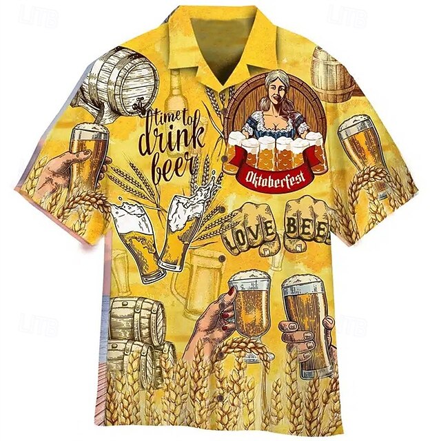  Oktoberfest Cerveja camisas havaianas Camisa Aloha Bávaro Munique Alemão Arte Gráfica Para Homens Adulto Carnaval Cerveja Oktoberfest Impressão 3D Férias Festa