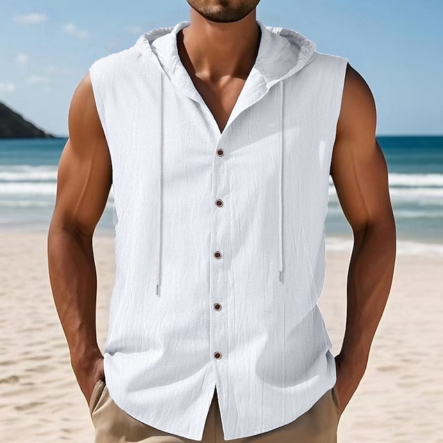  Men's Tank Top Vest Top Undershirt Sleeveless Shirt Sleeveless Hooded Summer Plain Fashion Designer Basic Buttons Vacation Street Going out Black White Yellow Top Tee for Men