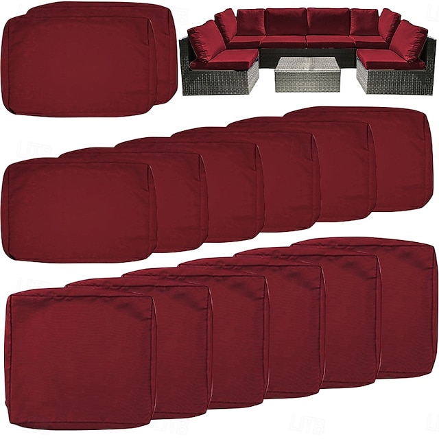  Set di 14 fodere per cuscini impermeabili da esterno per patio, adatte a divani componibili in vimini e rattan da 6 posti, include 8 schienali e fodere per cuscini da patio resistenti allo sbiadimento
