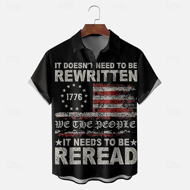  Ziua Independenței Bărbați Steagul SUA Noi oamenii Patriotic Cămașă Cămașă de vară Camașă cu nasturi Manșon scurt Moda Casual Concediu Vară Primăvară Răsfrânt Imprimare 3D cămăși cu guler Un buzunar