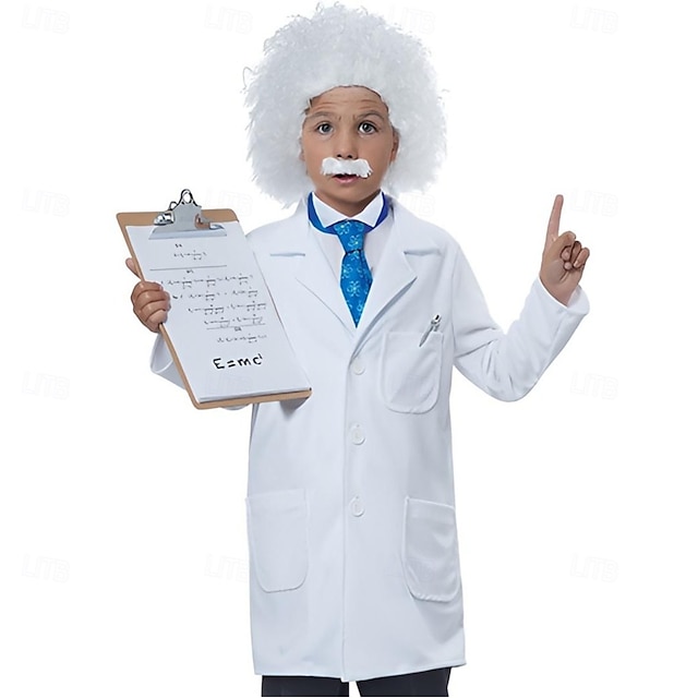  Scienziato Fisico Giornata STEM Parrucche cosplay Costume Cosplay Ragazzi Bambini Performance Vestirsi in modo educativo Vestiti per eventi scolastici Halloween Costume di Carnevale facile