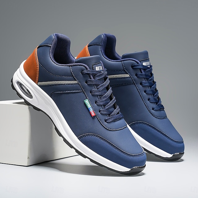  Brune og marineblå herresneakers med luftpude – åndbare, lette sportssko med stødabsorbering til daglig gå- og træningstræning i fitnesscentret og byrejser