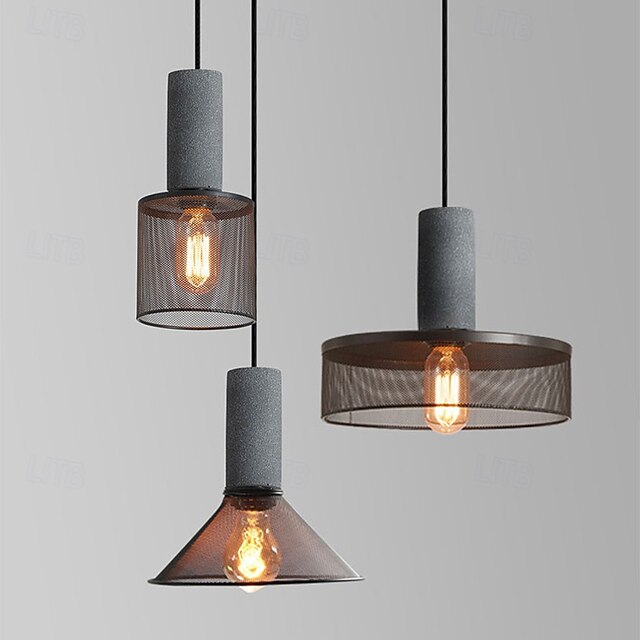  Chandelier Cement Iron Cage Pendant Light Creative Metal Mesh Ceiling Light Fixture, Flush Mount Hanging Light for Kitchen Island Dining Room Bedroom Living Room Corrido Lamp