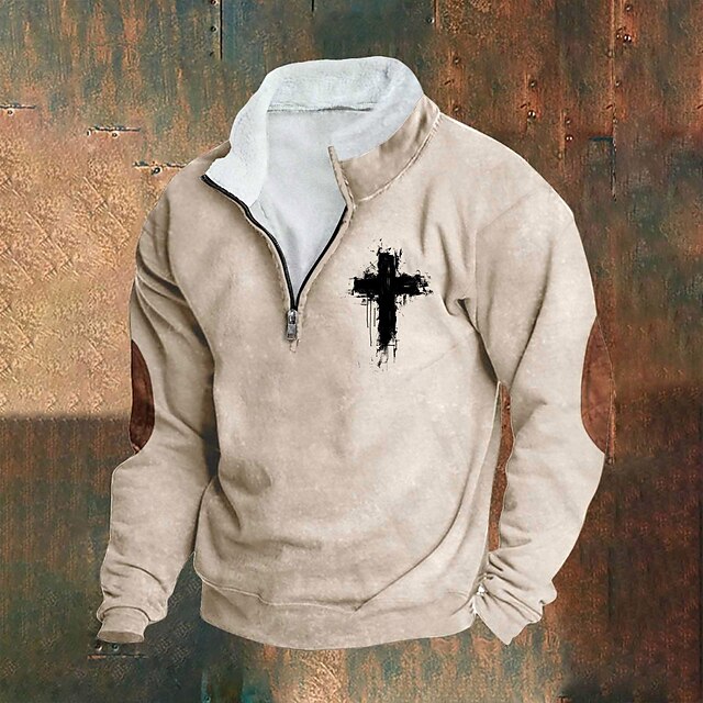  Herren Sweatshirt Viertelreißverschluss Sweatshirt Schwarz Weiß Wein Armeegrün Königsblau Halber Reißverschluss Farbblock Kreuz Halber Reißverschluss Druck Sport & Outdoor Täglich Ferien Polyester