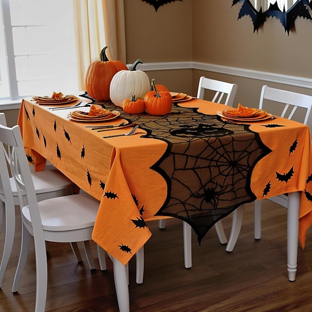  Crawling Spider Halloween Lace Table Runner and Mantle Scarf, Seasonal Halloween Decorations Table Runner