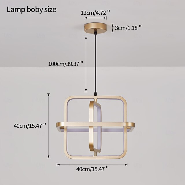  Square LED Pendant Lamp Restaurant Office 350° Rotation Pendant Light Modern Minimalist 40 Watt Industrial Style Hanging Lamps Gold for Restaurant Bar Kitchen Dining Room Atmosphere