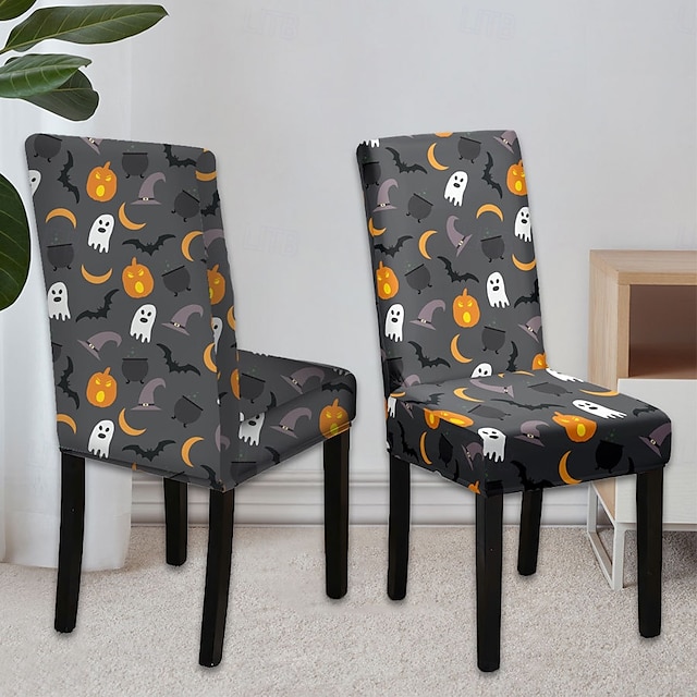  Funda para silla de comedor con estampado de calavera de Halloween, decoración de mesa para festivales, accesorios de disfraces para decorar