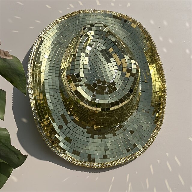Disco Ball Cowboy Hat Mirror Mosaic Cowgirl Hat, Shiny Reflective Party