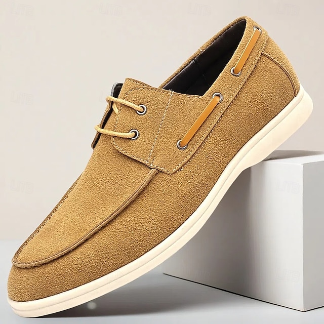  Men's Beige Faux Suede Boat Shoes with Lace-Up Design – Comfortable Casual Footwear for Weekend, Vacation & Daily Use
