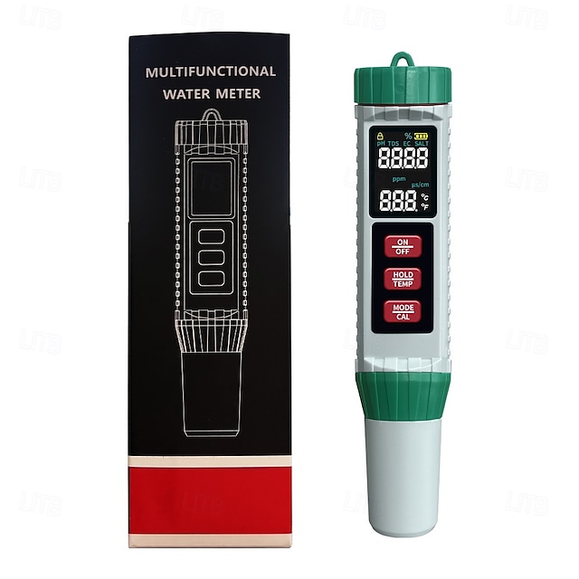  5-in-1 Digital Water Quality Tester High Precision Ph Tds Ec Salinity Temperature Measurement With Led Display Easy To Clean For Fish Tanks And Ponds