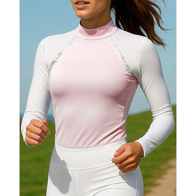  Damen Laufshirt Tennis Shirt Schlank Langarm T-Shirt Atmungsaktiv Schnelltrocknend Leicht Tennis Golfspiel Laufen Sportbekleidung Sportkleidung Farbblock Schwarz Rosa Blau
