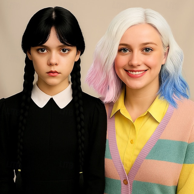 Długa czarna pleciona peruka urocze naturalne miękkie włosy z czapką peruki syntetyczne peruki na imprezy cosplay peruki na Halloween