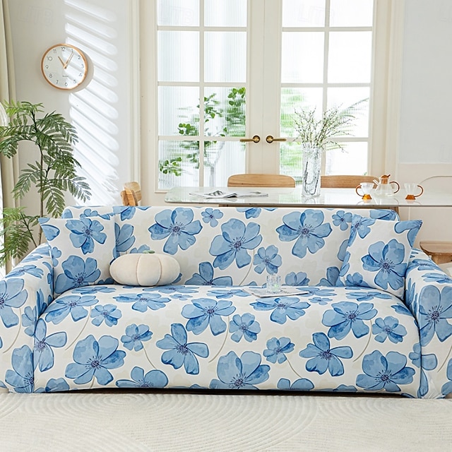  Capas de assento de sofá refrescantes com estampas de verão, capas universais para sofá chaise longue em forma de L, capa de sofá elástica de seda gelada de 1/2/3/4 lugares