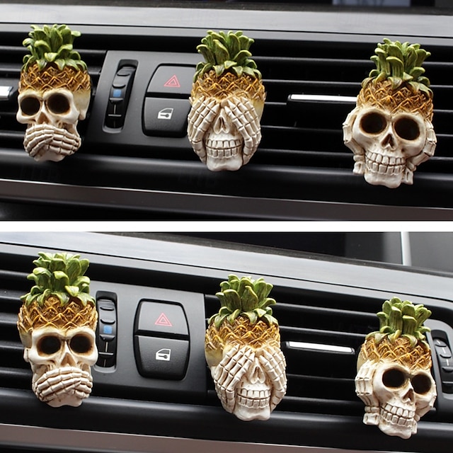  3 buc cleme odorizante auto cu craniu de Halloween, cleme creative de ventilație cu schelet din rășină pentru interiorul mașinii, accesorii auto înfricoșătoare pentru decor de Halloween