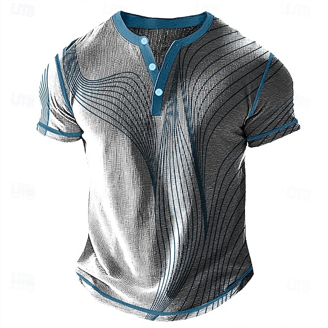  Pánské Geometrický Abstraktní Tričko Henley Waffle Tričko Krátký rukáv Denní Retro Klasické Outdoorové sporty Ležérní Dovolená Léto Jaro léto Fialová Červená Vodní modrá Šedá Henley Tričko Henley