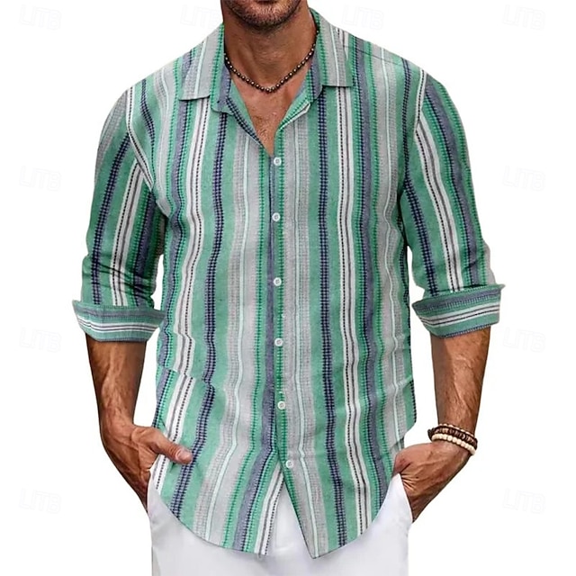  Per uomo A righe Color-blocking Camicia Camicia con Bottoni Camicia casual Manica Lunga Moda Casual Vacanza Quotidiano Abbigliamento casual alla moda Estate Primavera Collo ripiegato Stampa 3D