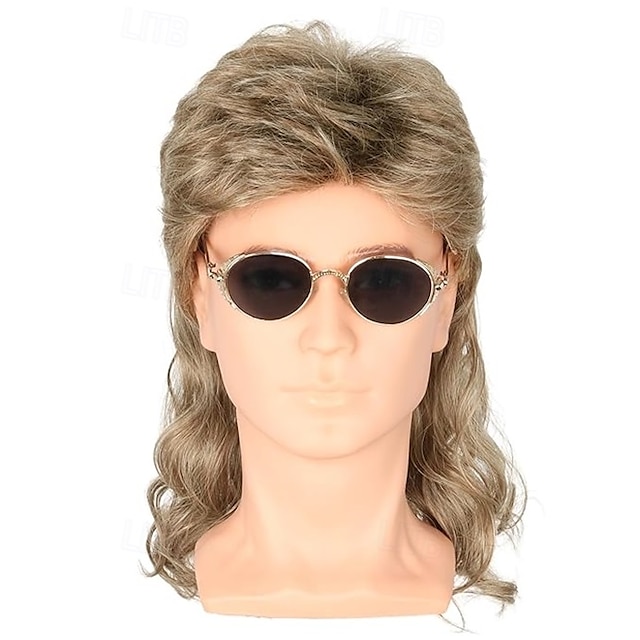  parrucca da uomo, parrucca anni '80, parrucca bionda lunga e liscia, parrucca mullet, costume di Halloween, parrucca alla moda, accessori per feste eleganti.