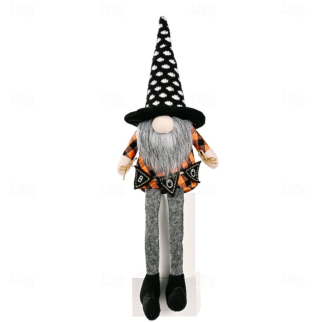  Decorațiune de Halloween cu gnom cu picioare lungi și picioare agățate, figurină de păpușă Rudolph fără față, ornament de păpușă vrăjitoare cu coadă de mătură