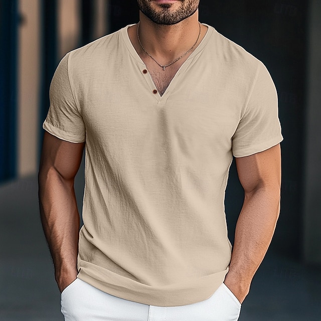  Bărbați Cămașă Henley Tee Top Manșon scurt Culoare solidă Simplu Modă Designer De Bază Nasturi În V Vacanță Stradă Casual Vară Gri Închis Alb Albastru piscină Tricou Henley