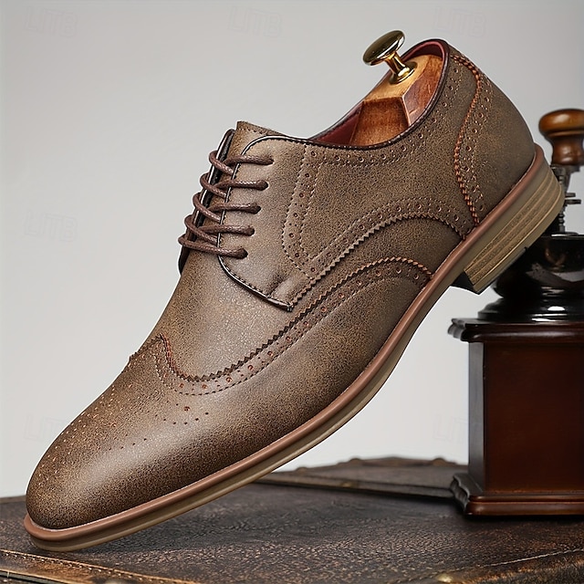  Herrskor i brunt brogue-material i konstläder – eleganta snörskor för business casual, kontor och semiformella evenemang