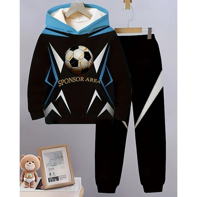  Jongens 3D Voetbal Set met capuchon en joggingbroek Sportoutfit Trainingspakken Lange mouw Lente Herfst Dagelijks Basic Casual Kinderen 4-12 jaar Capuchon Buiten Vakantie Sport Getailleerd