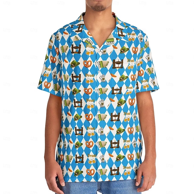  Oktoberfest Cerveja Estampa Lederhosen camisas havaianas Camisa Aloha Bávaro Munique Alemão Arte Gráfica Para Homens Adulto Carnaval Cerveja Oktoberfest Impressão 3D Férias Festa