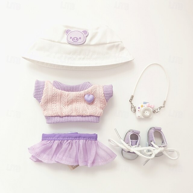 5-Piece Clothes for Popular Dolls 17cm - Cute Hat  Camera  Sweater  Skirt & Shoes - Premium Doll Outfit Accessories for Creative Play & Display (NO Doll)3
