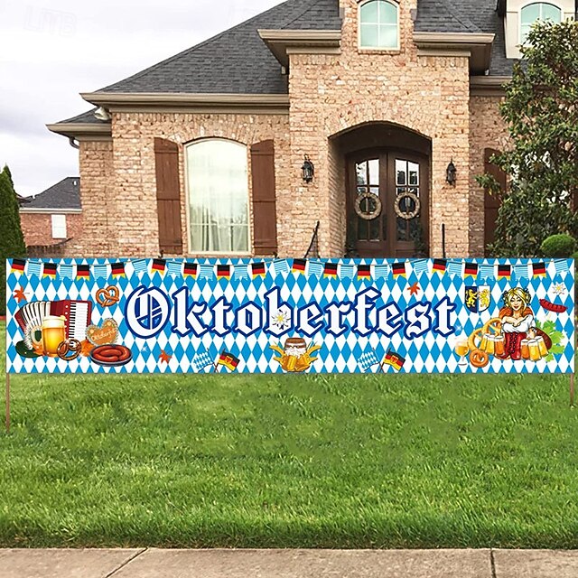 Oktoberfest Fence Banner for German October Fest Themed Party Decoration Blue Bavarian Flag Check Hanging Banners for Beer Party Supply3