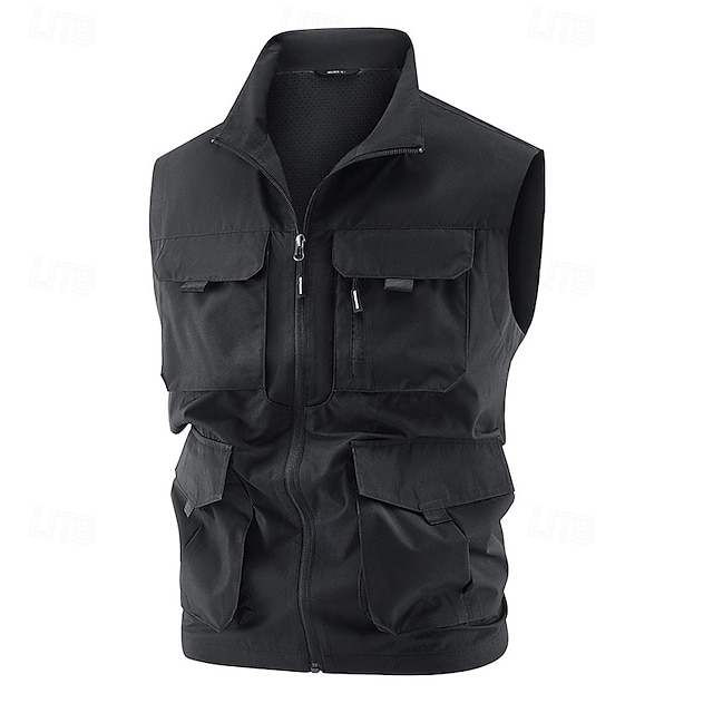  Herren Anglerweste Wanderweste Ärmellos Weste Außen Thermowarm Leicht Atmungsaktiv Reißverschluss Polyester Schwarz Armeegrün Khaki Jagd Angeln Klettern