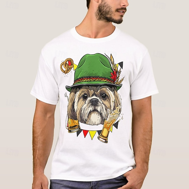  Οκτόμπερφεστ Σκύλος Shih Tzu Κοντομάνικο βαυάρος Μόναχο Γερμανικά Γραφικό Για Ανδρικά Ενηλίκων Απόκριες Μπύρα Oktoberfest Hot Stamping Πάρτι Καθημερινά
