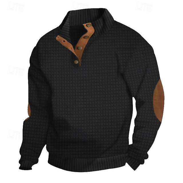  Herr Tröja Svart Vit Armégrön Kaki Grå Kinakrage Slät Lappverk Ribbad Strukturerad Dagligen Helgdag Utekväll Polyester Streetwear Ledigt Vår Höst Kläder Pull Tröjor Långärmad