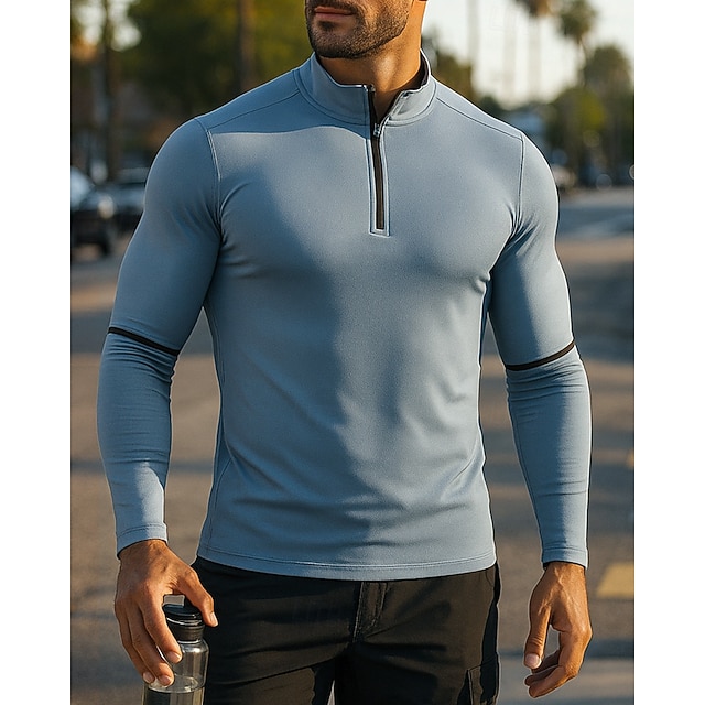 男性用 ランニングトップ ランニングTシャツ クォータージップ 長袖 Tシャツ ソリッド 速乾性 ライトウェイト 高通気性 テニス ゴルフ ランニング スポーツウェア アクティブウェア ダークグレー ブラック ホワイト