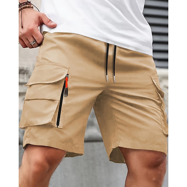 Homens Bermuda Cargo Calção Shorts de verão Com Cordão Cintura elástica Bolso multi Tecido Conforto Vestível Comprimento do joelho Ao ar livre Esporte Diário Moda Casual Preto Azul Marinho