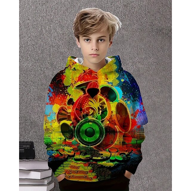  Pojkar 3D Grafisk Huvtröja Långärmad Vår Höst Mode Streetwear Barn 4-12 år Huva Utomhus Ledigt Dagligen Normal