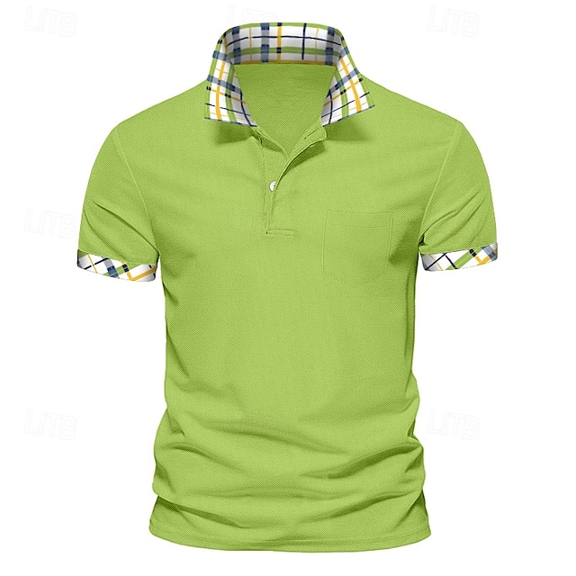  Men's Solid Color Plaid Polo Shirts Golf Shirt Short Sleeve Polo Shirts Lapel Casual Business Buttons Summer Spring Spring &  Fall White Yellow Navy Blue
