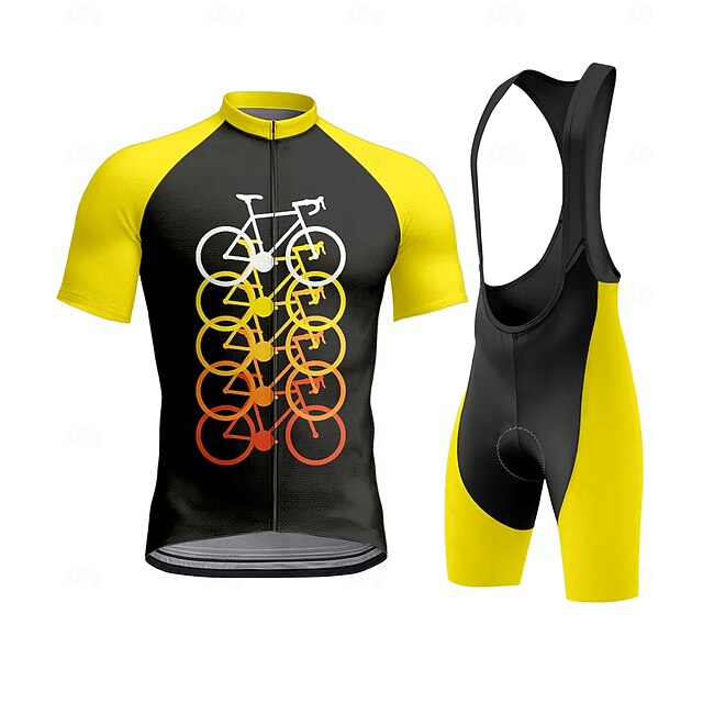 Men's Cycling Jersey Cycling Jersey with Bib Shorts Short Sleeve Yellow Bike Sports Graphic Geometric Clothing Apparel4