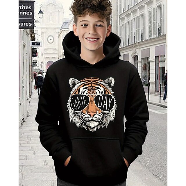 Boys' 3D Tiger Hoodie Long Sleeve Spring Fall Fashion Streetwear Kids 4-12 Years Hooded Outdoor Casual Daily Regular Fit3
